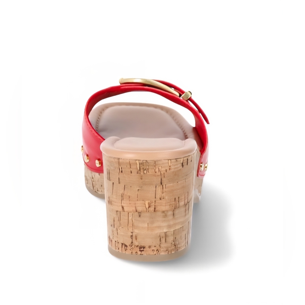 Time and Tru Women's Red Buckle Cork Platform Sandal - Picture 9 of 11